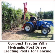 Click to view. Compact Tractor with Hydraulic Post Driver Erecting Posts for Fencing